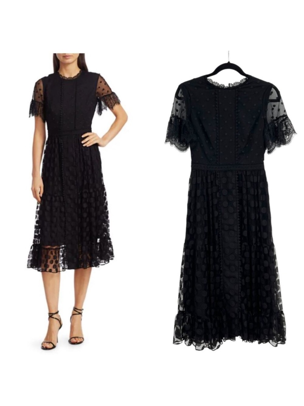 Elegant Saloni Black Lace Andi Polka Dot Dress